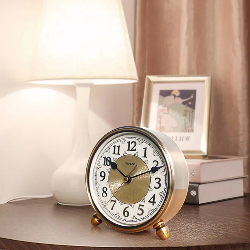 

NEW EUROPEAN MUTE TABLE CLOCK LIVING ROOM OFFICE BEDROOM DESK CLOCK HOME DECORATION TABLE WATCH ROUND METAL VINTAGE CLOCK