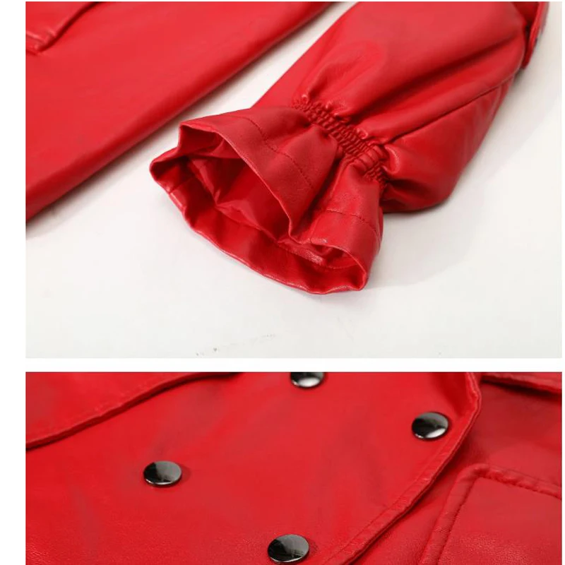 Женская байкерская куртка из ПУ кожи красная двубортная с расклешенными