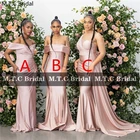 Длинные платья русалки для подружек невесты оптом для черных девушек блестящие шелковые атласные сексуальные платья с открытыми плечами для гостей свадьбы