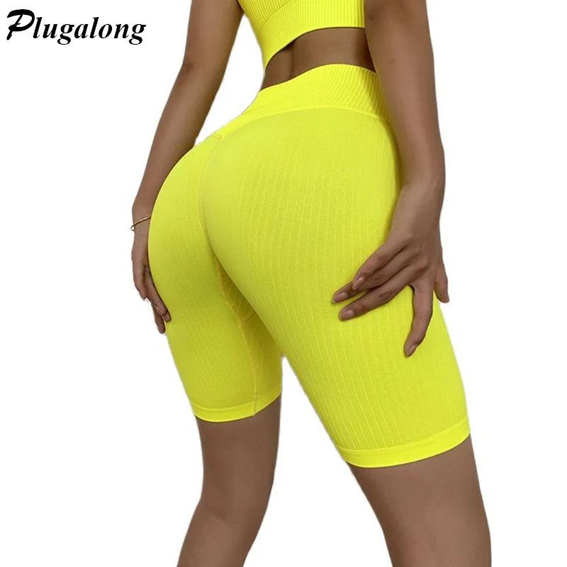 

Ribbed Workout Yoga Shorts For Women Skinny Sports Short Push Up Leggings High Waist Tights Sportswear Cycling Running Tigths