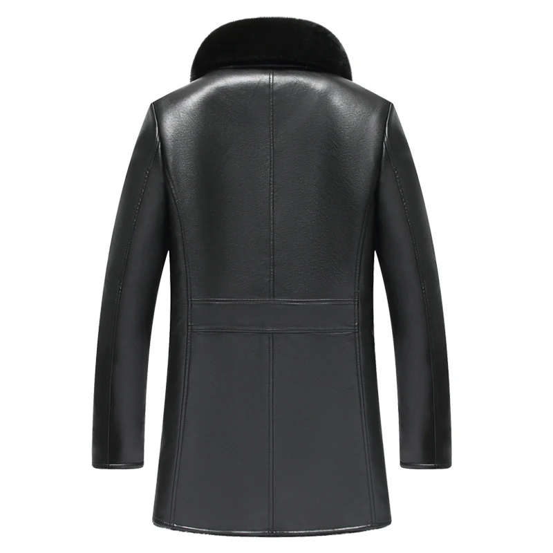 Акция низкая цена зимняя Длинная кожаная куртка со съемным большим меховым