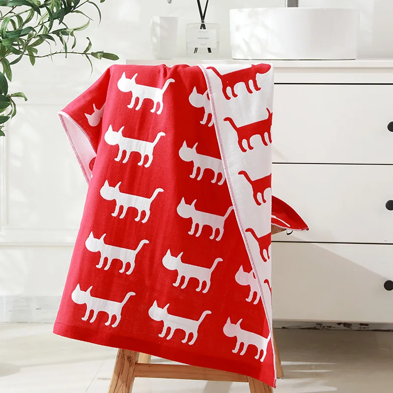 Новое газовое трехслойное хлопковое банное полотенце с принтом мультяшного