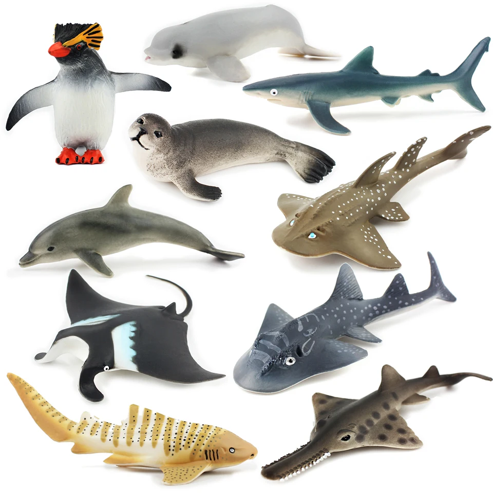 

Simulation of Marine Life Action Figure Model Fiddler Ray Zebra Shark Seal Penguin Beluga Sawray Devil Fish Children's Toy