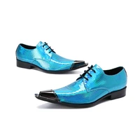 luxury mens leather shoes snakeskin print brogue formal classic lace up pointed oxford shoes