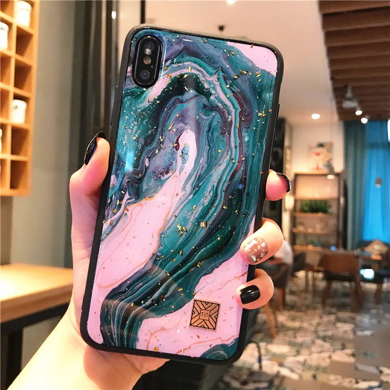 Мраморный чехол для телефона с золотой фольгой для iPhone 11 Pro XS Max XR X 7 8 6 6s Plus, мягкий силиконовый чехол с блестками для iPhone X