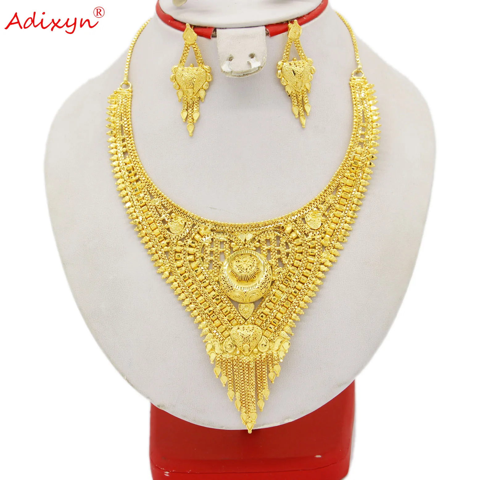 Adixyn Ювелирные наборы для женщин 24k золотого цвета ожерелье серьги Нигерия Дубай помолвка свадебные женские аксессуары N121612