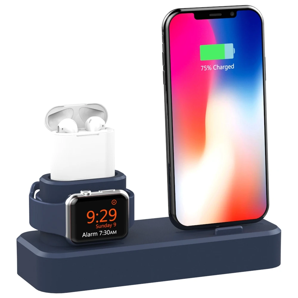 3 in 1 multi charging dock stand docking station silicone charger holder for apple iphone watch airpods for iphone mobile phone free global shipping