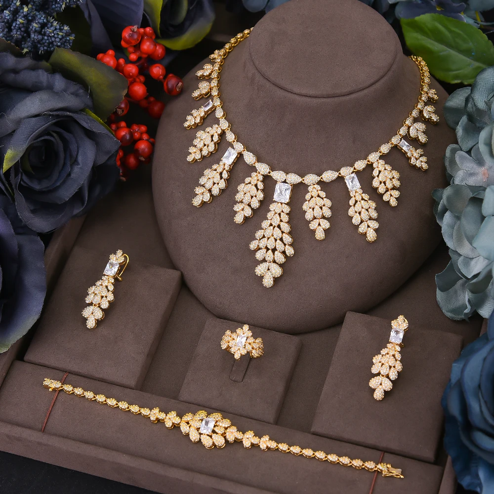 barato Missvikki Luxo Flor Cluster Africano Gargantilha Colar Conjuntos De Jóias Para O Casamento Feminino Zircon Cúbico Cz Dubai Ouro Nupcial Jóias