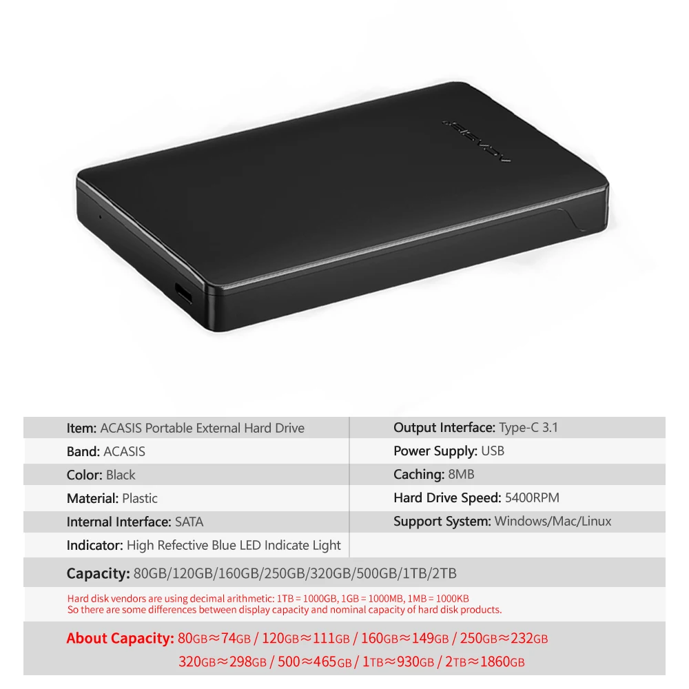 2 5 ''acasis оригинальный хранения Тип C 3 1 внешний жесткий диск HDD мобильный Disco duro