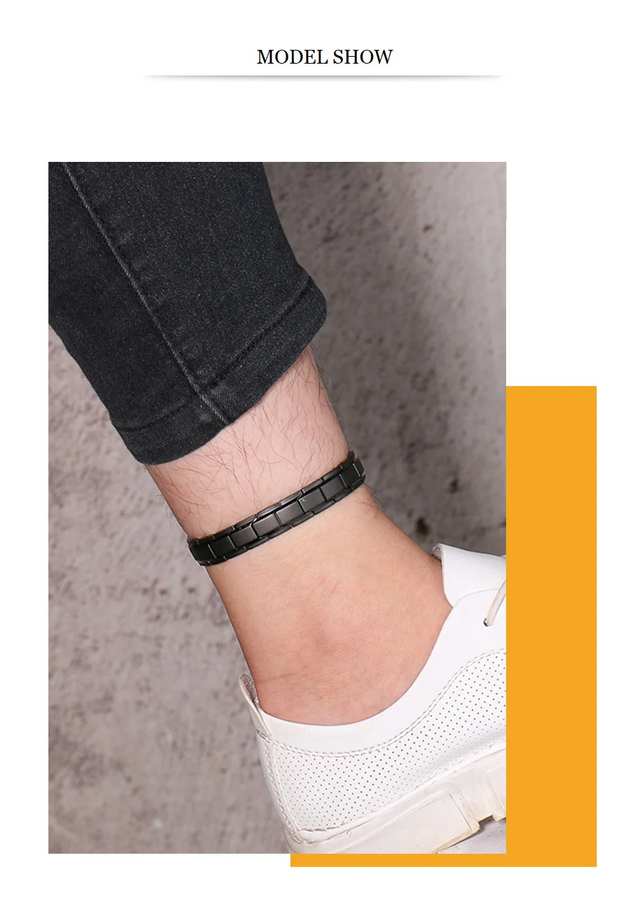 Vnox Bio Energy Power Balance Magnetic Anklet for Men Stainless Steel Therapy Healing Jewelry