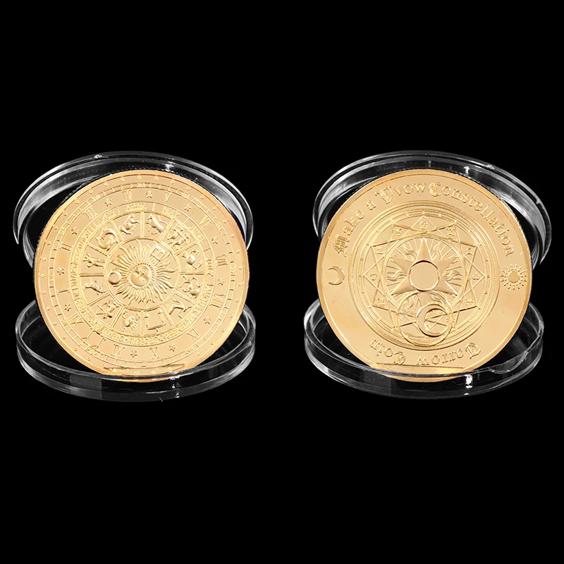 

Gold Plated Sun Moon Divination Coin Lucky Constellation Collection Souvenir