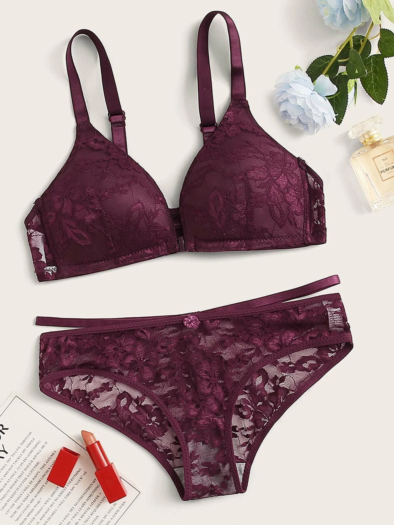 

Women Underwear Set Teen Bra And Panty Set Sexy Lace Lingerie Set Push Up Bra Set Deep V Lace Front Closure See Through Bra