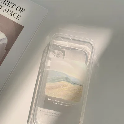 

Simple Oil Painting Landscape Sand Dune Sky Silicone Transparent Apple Mobile Phone Case Agile 3D Stereo Buttons iphone12
