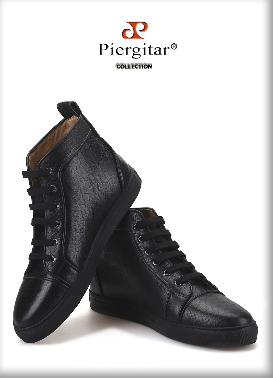 Piergitar/Новинка года; черные мужские ботинки из натуральной кожи с тиснением животных; мужские кроссовки ручной работы в спортивном стиле; Черная подошва
