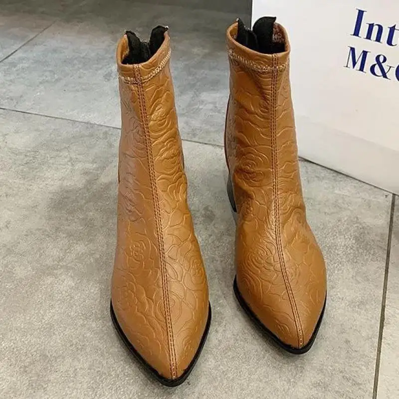 Женские ботильоны на высоком каблуке ботинки челси молнии с острым носком