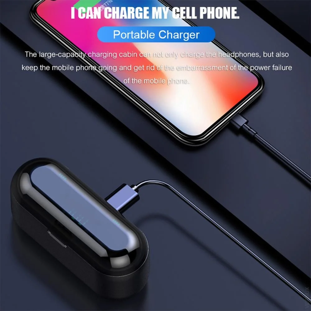 Online F9 TWS Headset Nirkabel Kotak Pengisi Daya Kapasitas Besar Earphone Bluetooth Kompatibel Olahraga Tahan Air Dengan Kontrol Sentuh 9D HiFI