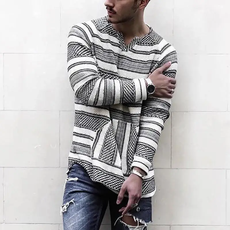 

Tshirts Mens Long Sleeve Stand Collar Black and White Geometric Tops Autumn Causal Clothing Mens Designer Geometric