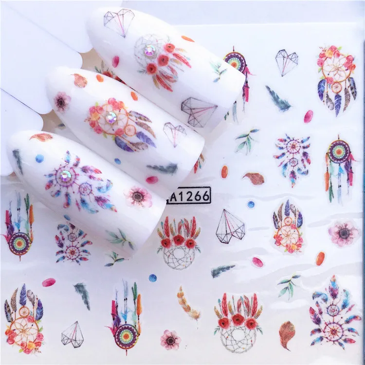 5 шт красочные перья Ловец снов накладные ногти Советы природа палец полная карта