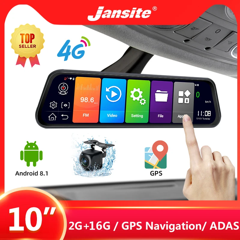 Jansite 10 &quot 4G Автомобильный видеорегистратор Камера заднего вида сенсорный экран