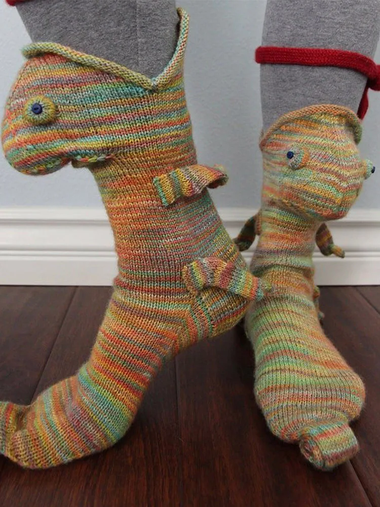 

Вязаные рождественские носки, милые носки-чулки с акулами, рыбками, хамелеоном, рождественские подарки, зимние теплые носки для пола для муж...