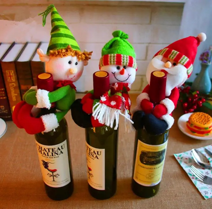 

Рождественский чехол для бутылок с красным вином, сумочки, держатель для бутылок, праздничные украшения, обнимать Санта-Клауса, снеговика, украшение для обеденного стола, дома, Рождество SN