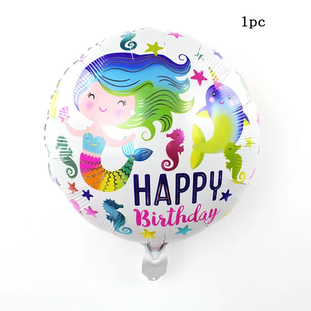 1pc 18in HBD mermaid 18 дюймов круглые воздушные шары из фольги русалки 32 дюйма синий Набор цифр для девочек с днем рождения подарок душ сюрприз латексные globos - Цвет: 1pc 18in HBD mermaid