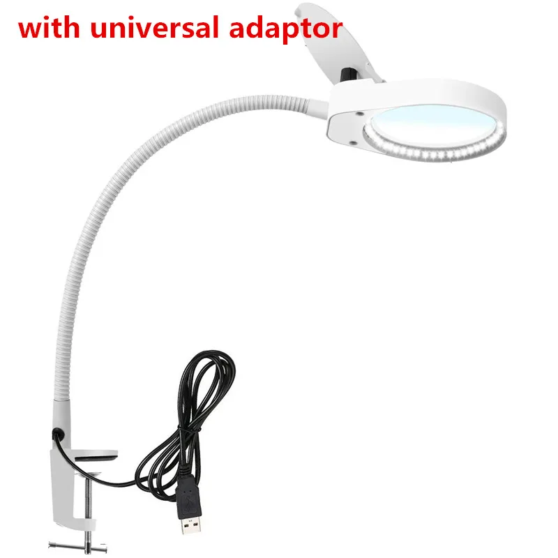 white universal plug 5X увеличительное стекло с регулируемое светодиодное освещение - Цвет: white universal plug