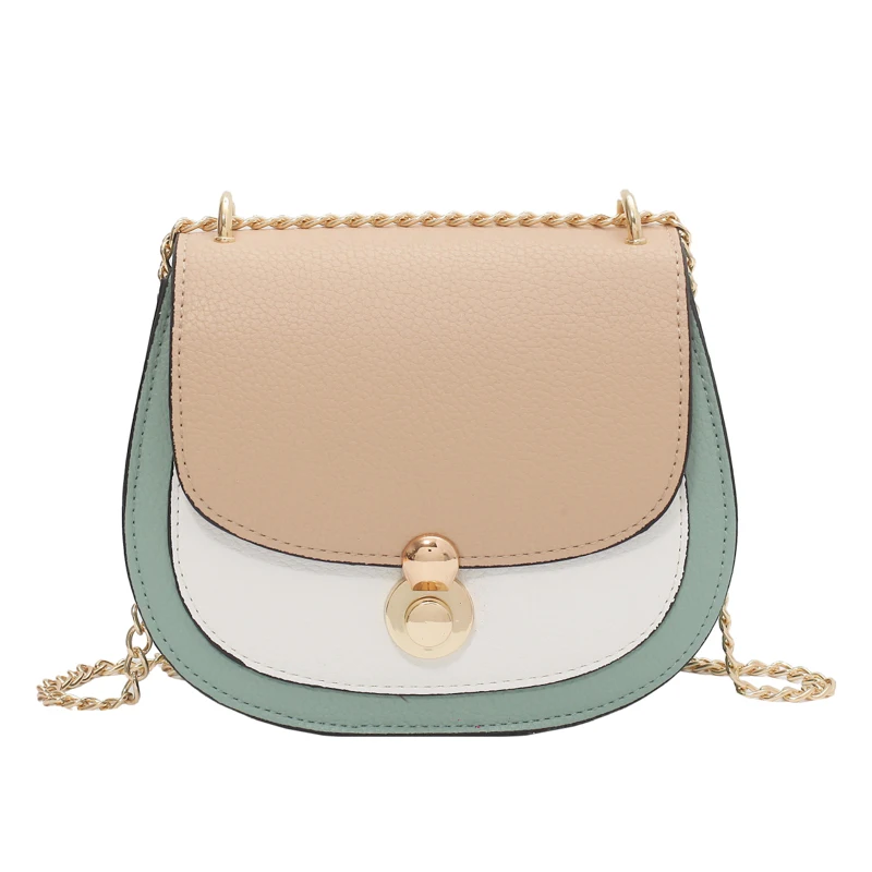 

Color Contrast Small PU Leather Saddle Crossbody Bags for Women 2021 Spring Luxury Trendy Chain Shoulder Handbags and Purses