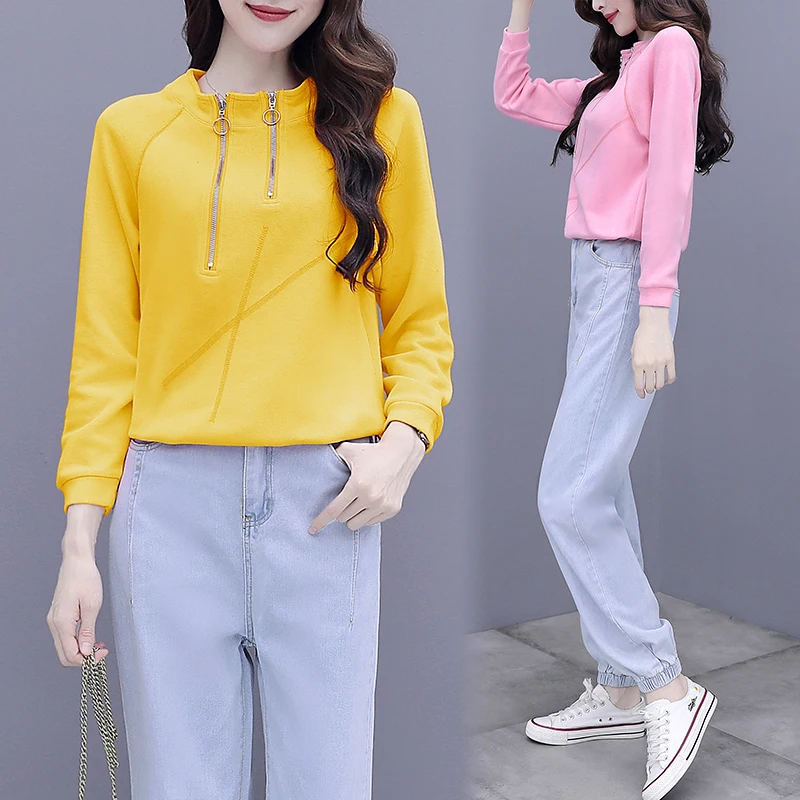

western style 2020 hoodies pants autumn new fund minus age fleece jeans leisure two-piece set clothing outfit zipper top
