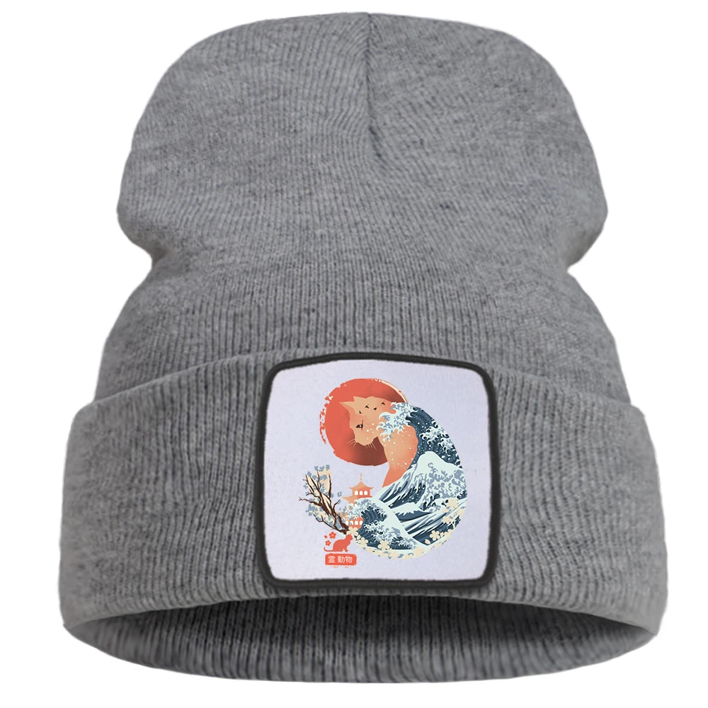 

Шапка с изображением японских кошек и волн, женские шапки для девочек, кепки Kpop, Мужская Балаклава с принтом, уличная одежда