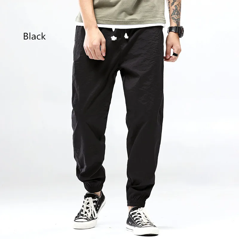Мужские хлопковые льняные бегунов черные Брендовые мужские брюки Harajuku для