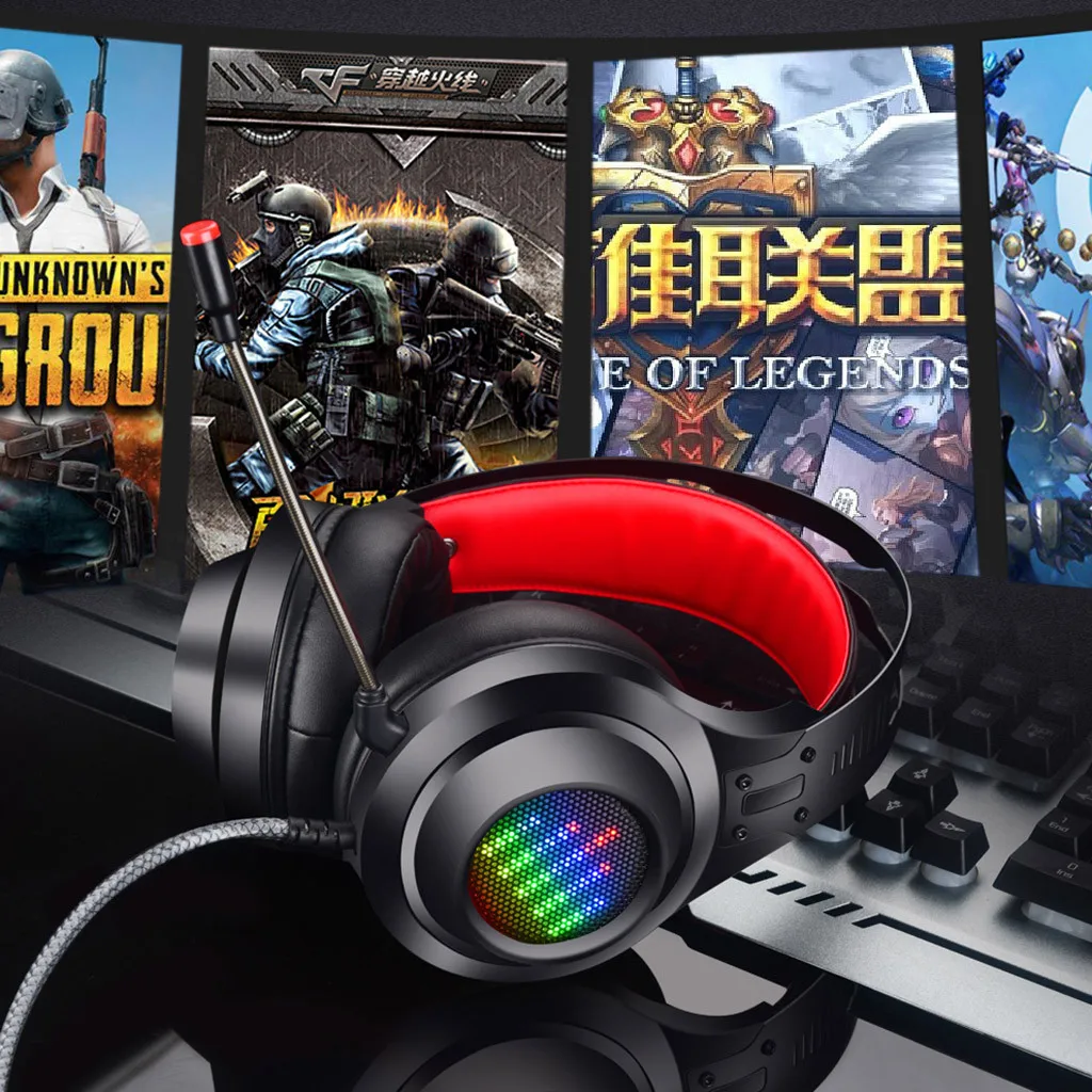 

USB Stereo PC Gaming Headset Luminous Wired Headphone Microphone Laptop 7.1 Channel Competitive Games Headset For PC Computer