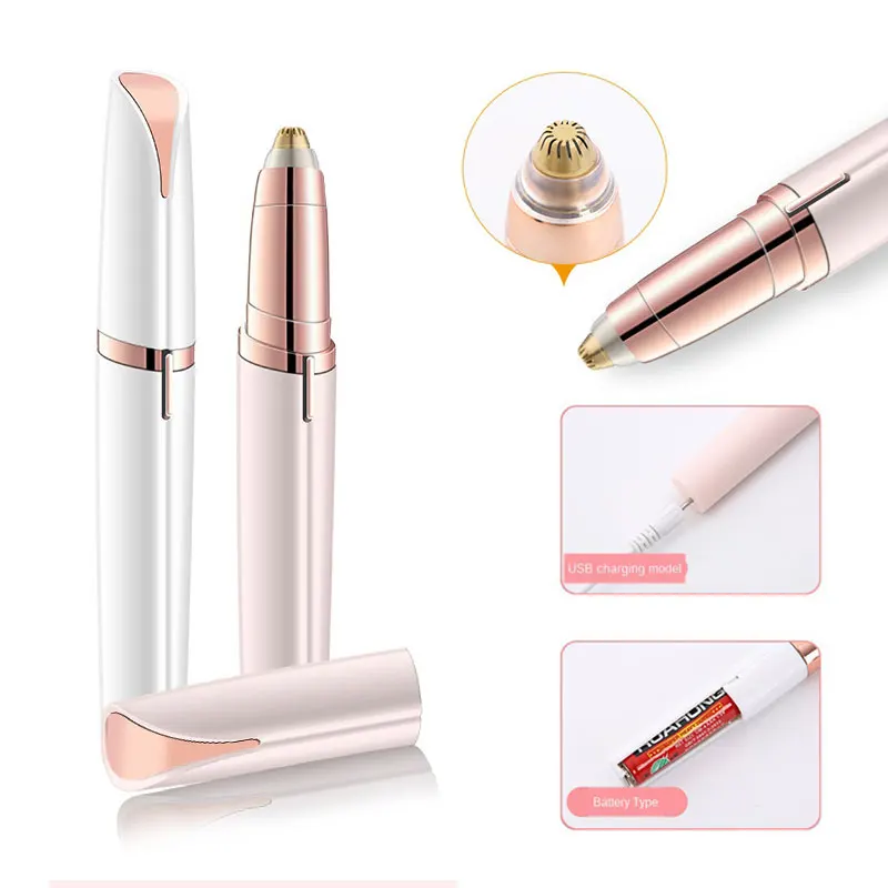 Removedor de Pêlos Sobrancelha Shaping Trimmer Elétrica Mini Shaver Instantânea Indolor Sobrancelhas Depilador Portátil Lâminas