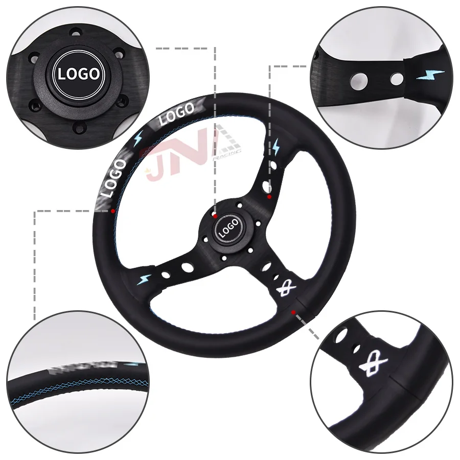 330MM Kart Steering Wheel with Blue Stitching for Car Microfiber Leather | Автомобили и мотоциклы