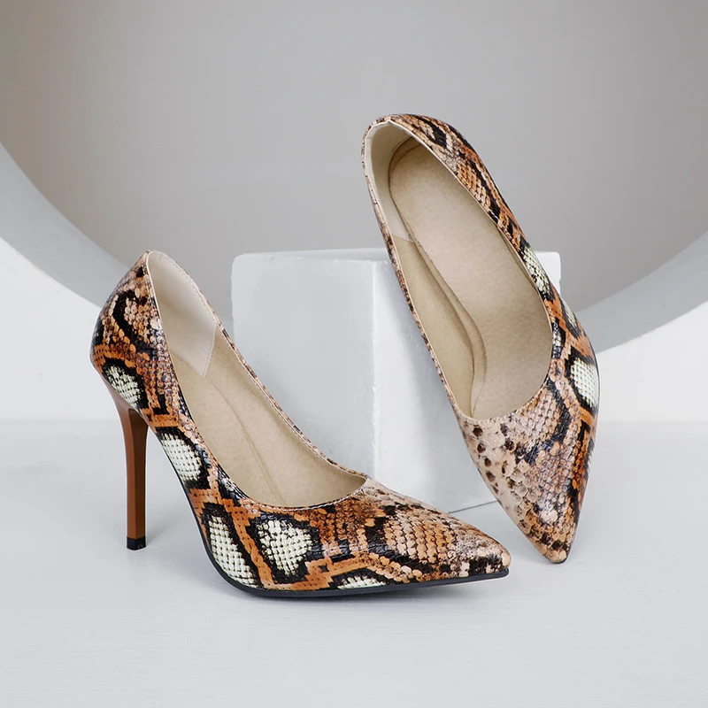 

Women high heels Snakeskin pattern shoes plus size 22-28cm length shoe for women shoes European and American super high heels