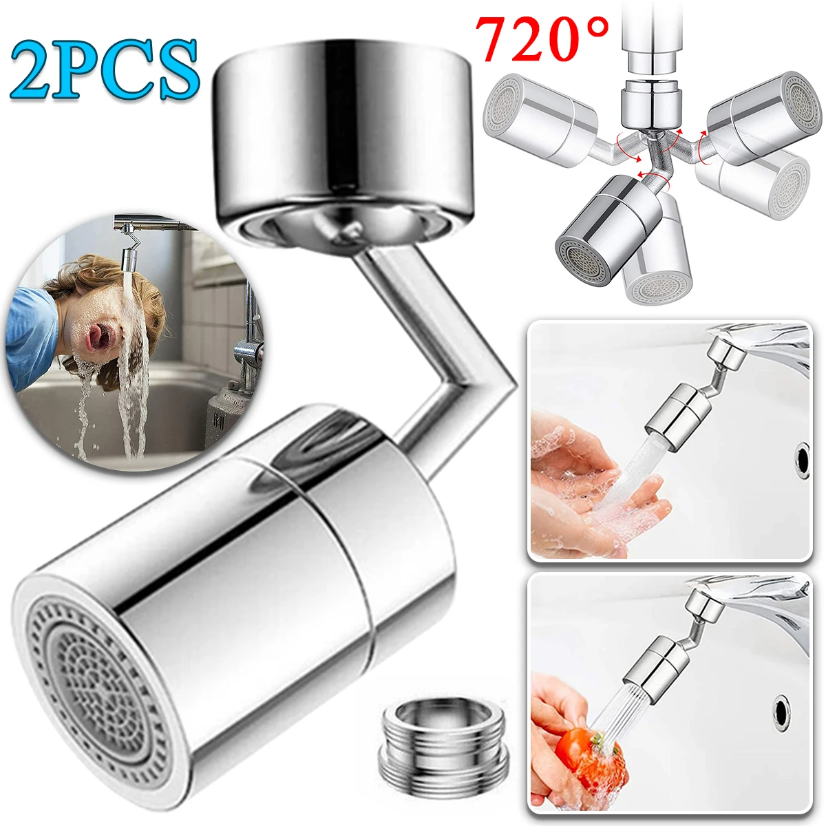 

720 Degree Universal Splash Filter Faucet Rotating Double Effluent Tap Save Water Adapter for Bathroom Kitchen Faucet Essential