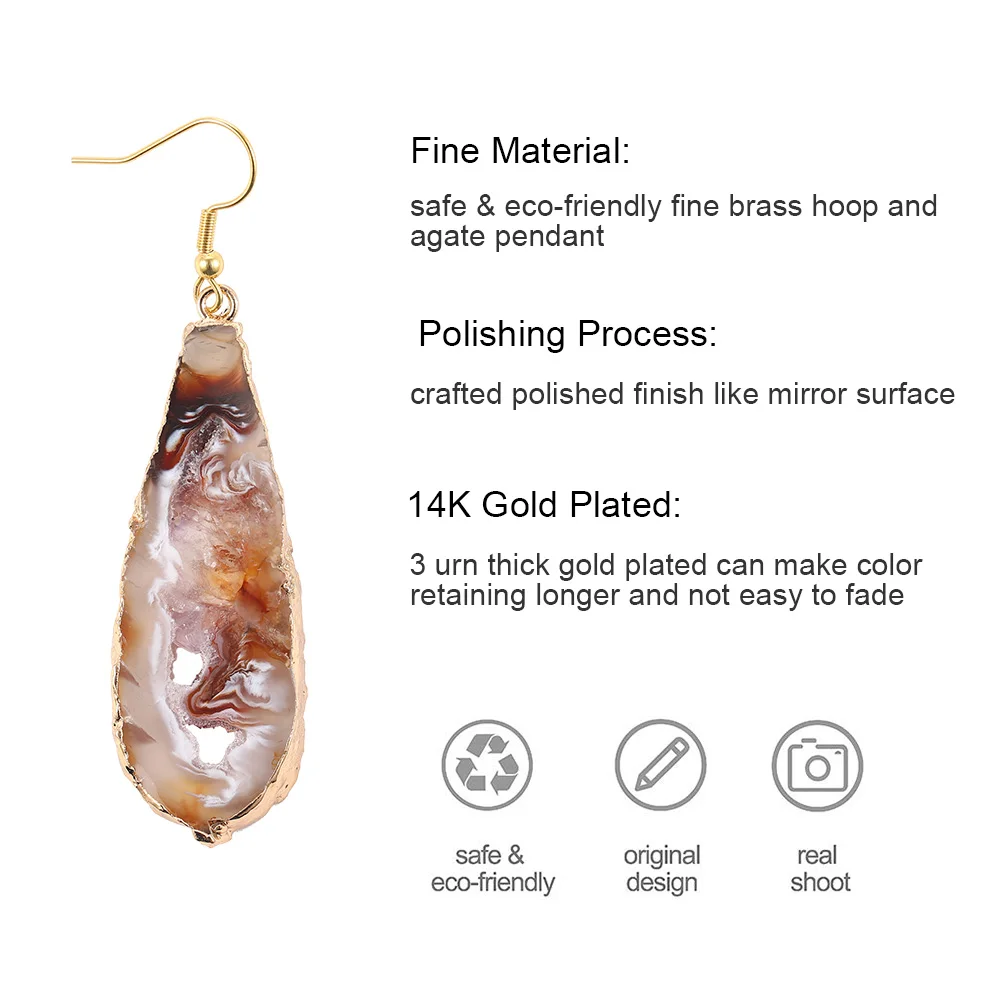 Женские серьги-подвески с натуральным сердоликом винтажные золотой окантовкой