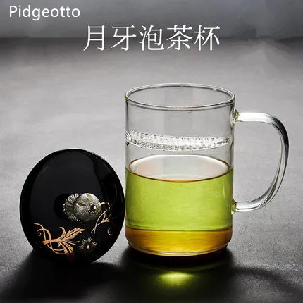 Зелёный чай Кружка Стекло с крышкой в форме полумесяца фильтр большими кубками