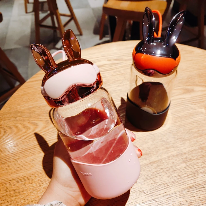 

Transparent Glass Cup with Lid Creativity Water Glasses for Drinking Heat Resistant Taza Desayuno Grande Reusable Cup BD50GG