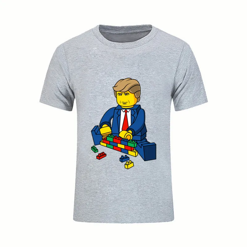 Построить стену Трамп короткий рукав мужские футболки подростковые с круглым