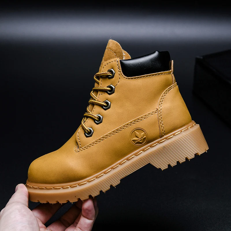 

Новинка, детские ботинки Martens, модные высокие кожаные зимние ботильоны для снега, Нескользящие Детские ботинки для мальчиков, красивые офиц...