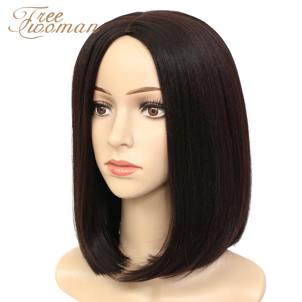 FREEWOMAN черный синтетический парик Боб Короткие парики с натуральным ворсом без