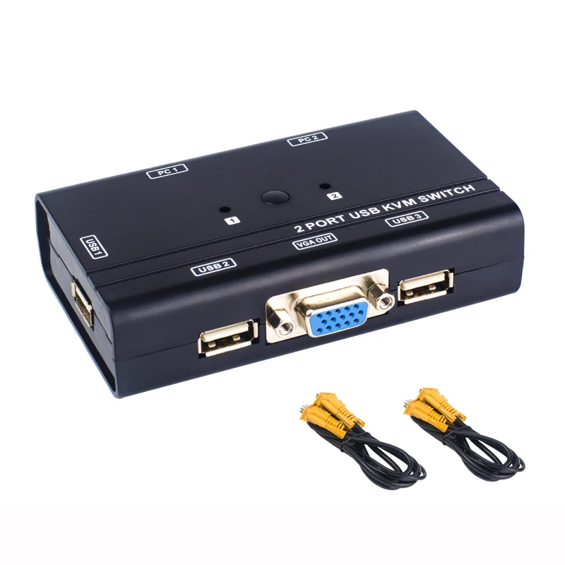 Ручной переключатель KVM с 2 портами USB хоста 1 комплектом usb клавиатуры мыши и