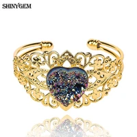 shinygem classical crystal druzy heart crown bracelets bangles luxury exaggerated gold plating bangle for women holiday party