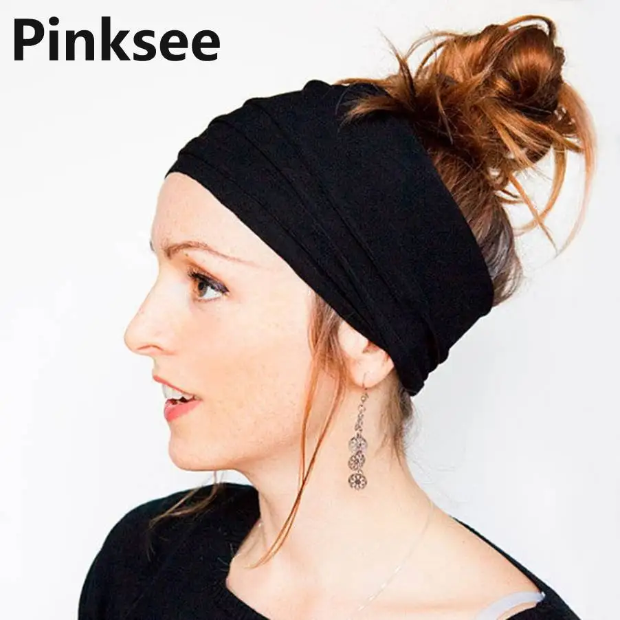 Популярная женская и мужская Спортивная широкая повязка на голову для йоги