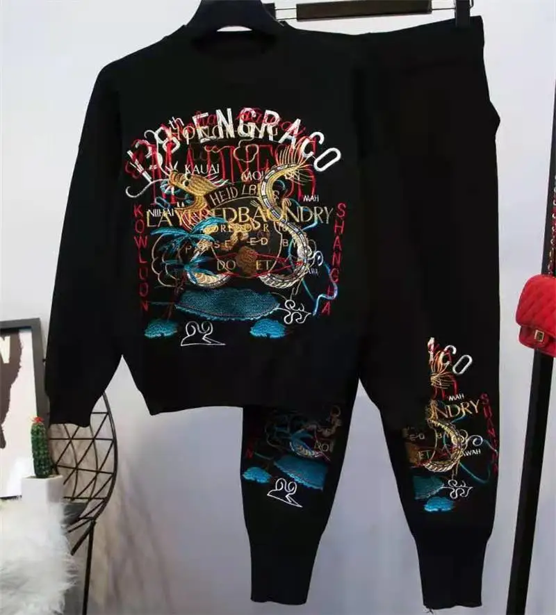 

BabYoung Spring Pants Set Printed Black Short Sleeve Fashion Korean Long Sleeve Street Trendy Cotton Fashionable Suit Dress