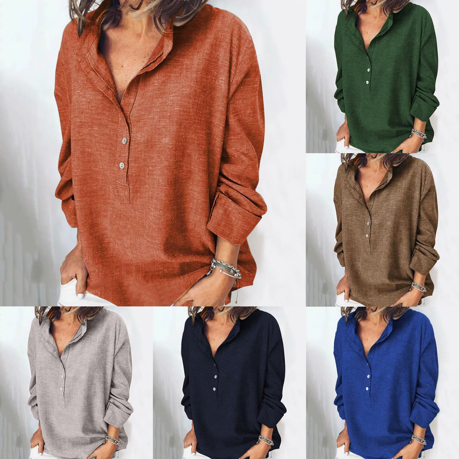 

Womens Casual Blouse Fashion Harajuku Solid Color Plus Size Blouses Button Tops Long Sleeve Blouses Plus Size Blouse 2021 New