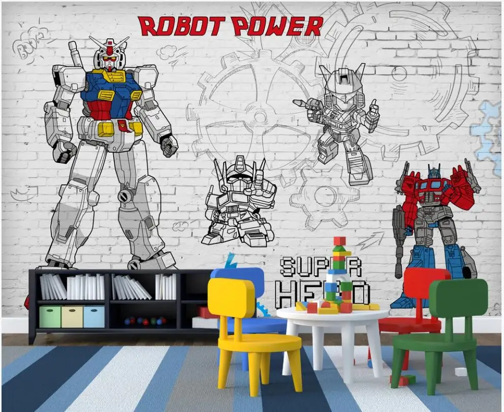 3d настенная роспись на стену пользовательские обои мультяшный суперробот