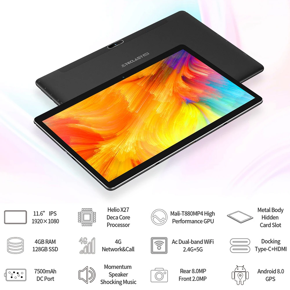 Teclast M16 2 в 1 планшеты 11," Android 8,0 планшетный ПК 4 Гб ОЗУ 128 Гб ПЗУ Helio X27 Deca Core4G сеть 8.0MP док-станция type-C HDMI