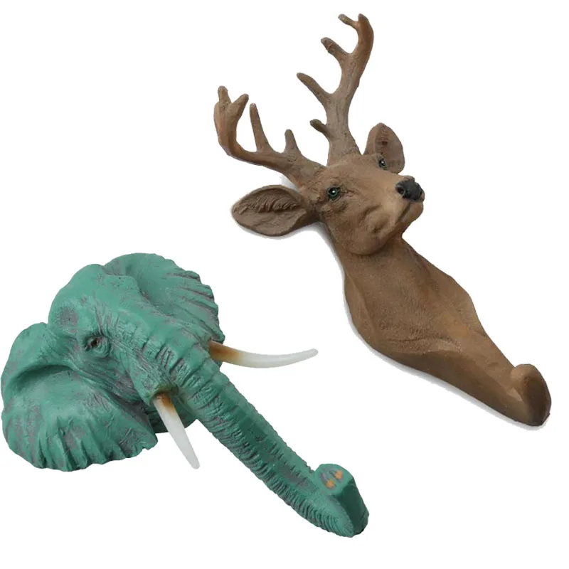 Настенные вешалки в виде головы животного статуэтки для декора дома подвесные